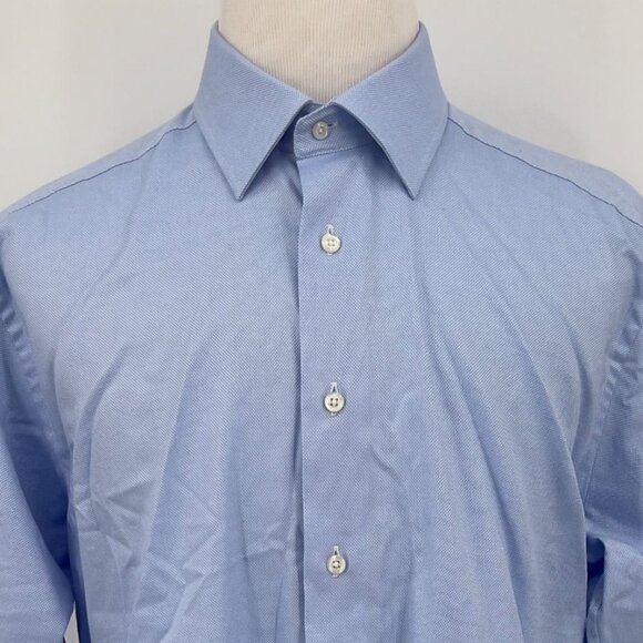 David Donahue Mens Dress Shirt 17 34/35 100% Cotton Light Blue Long Sleeve - Picture 1 of 6